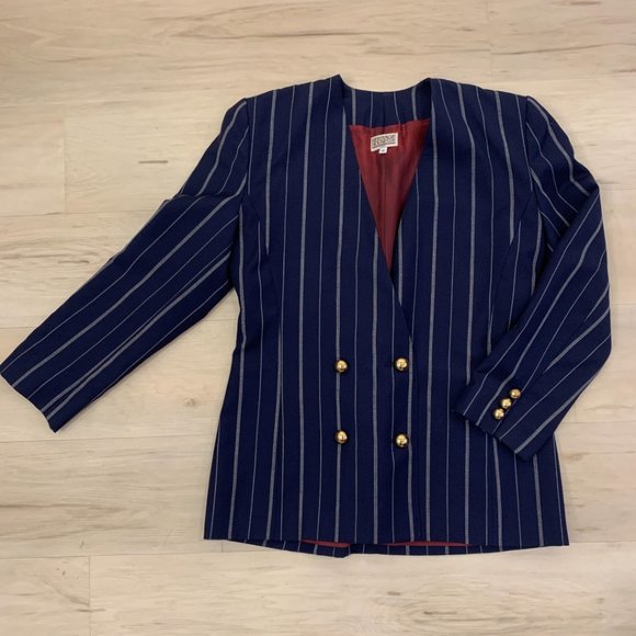 Vintage 80's Navy Pinstripe Blazer - Picture 7 of 10